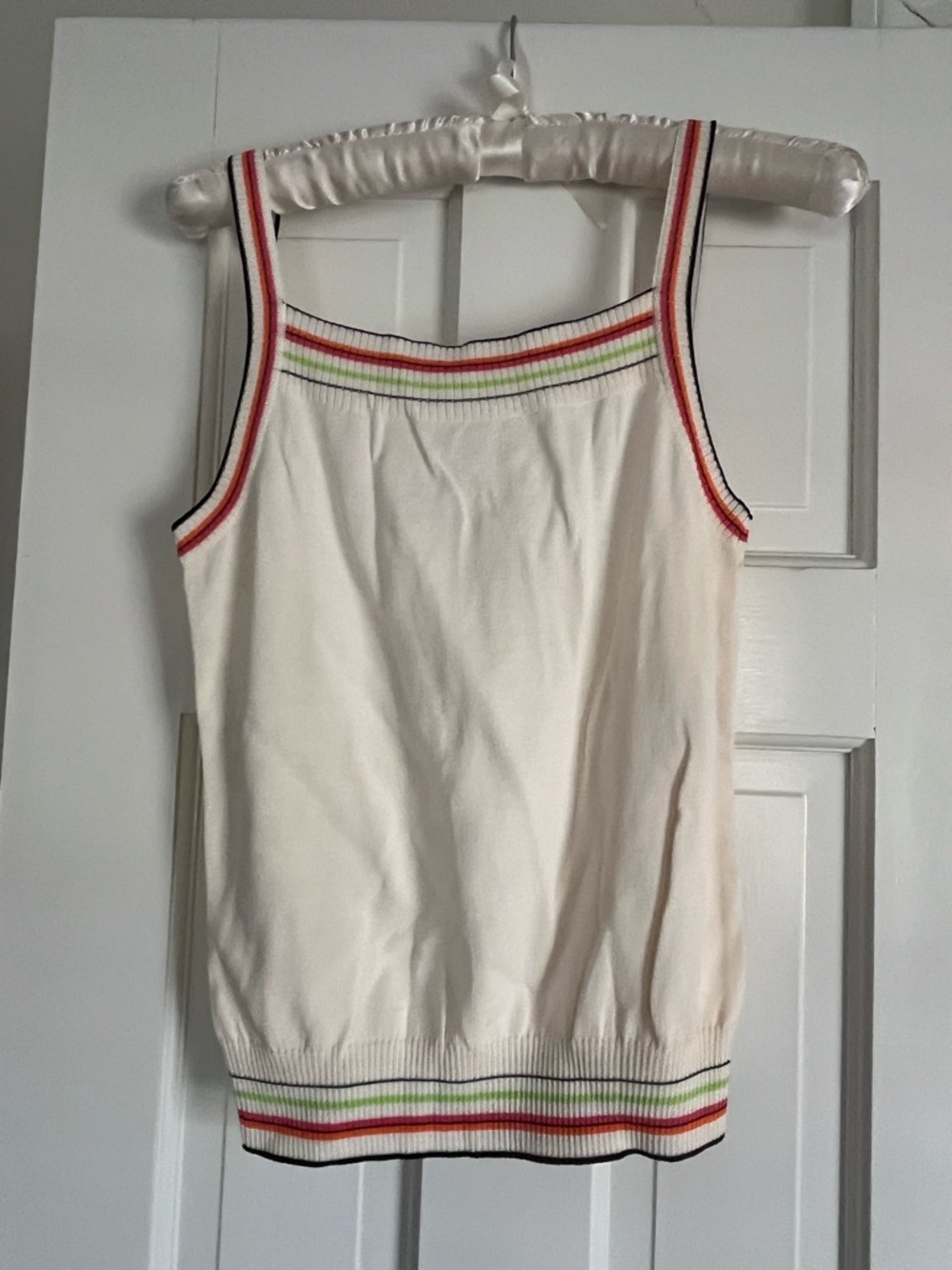 Escada Cream Sleeveless Top with Neon Stripe Trim